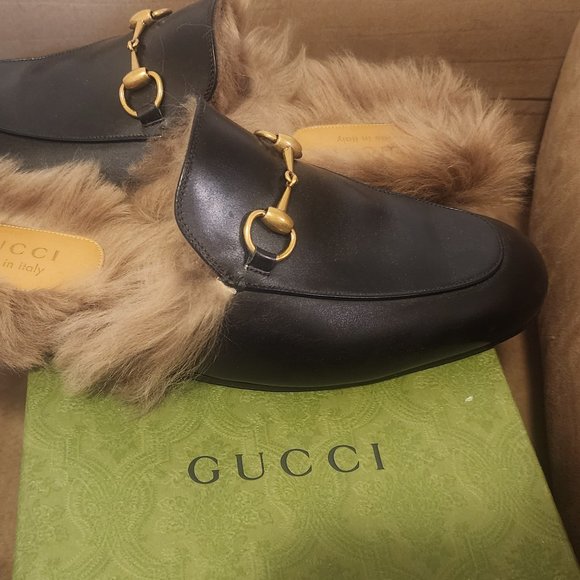 Gucci mens Princetown slippers w/t fur size 8.5 - Picture 6 of 9
